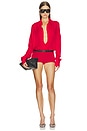 view 5 of 4 Drape Front Silk Blouse in Red