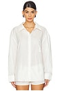 view 2 of 5 Long Sleeve Button Down Top in Cream & Raspberry