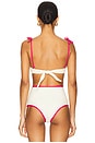 view 3 of 4 Tori Ties Bandeau Bikini Top in Cream & Raspberry