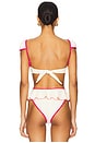 view 3 of 4 Cabana Bows Bikini Top in Cream & Raspberry