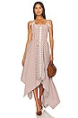 view 1 of 3 Striped Laced Front Sleeveless Dress in Brown & White