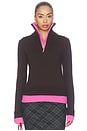 view 1 of 5 Double Layer Half Zip Sweater in Brown & Pink