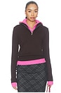 view 2 of 5 Double Layer Half Zip Sweater in Brown & Pink
