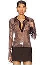 view 1 of 5 Sequin Polo Top in Dark Nude