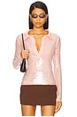 view 1 of 5 Knit Collar Sequin Polo Top in Pink