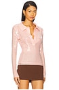 view 2 of 5 Knit Collar Sequin Polo Top in Pink