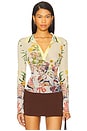 view 1 of 5 Printed Mesh Polo Top in Yellow Multi