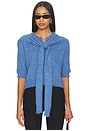 view 1 of 5 Cropped Polo Knit Top With Scarf in Blue