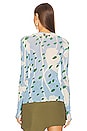 view 3 of 4 Floral Printed Mesh Top in Light Blue Multi
