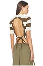 view 1 of 5 Rope-laced Half Placket Knit Top in Brown & Ivory