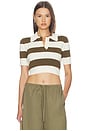 view 2 of 5 Rope-laced Half Placket Knit Top in Brown & Ivory