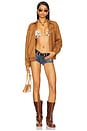 view 6 of 6 Bella Faux Suede Fringe Jacket in Caramel