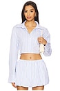 view 1 of 5 Carmin Button Down Top in Blue Stripe