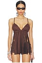 view 2 of 5 Moriah Fringe Faux Suede Top in Dark Brown