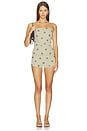 view 4 of 4 Calinda Strapless Top in Olive & Brown Dot