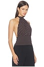 view 2 of 5 x Blake Evin Justina Halter Top in Brown & White Dot