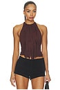 view 1 of 4 Leigh Fringe Halter Top in Dark Brown