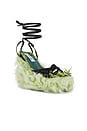 view 2 of 5 Sculpted Wedge Faux Fur Plush Knotted Sandals in Lime Fizz & Black