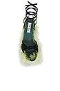 view 4 of 5 Sculpted Wedge Faux Fur Plush Knotted Sandals in Lime Fizz & Black