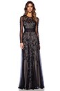 view 1 of 3 Embroidered Long Sleeve Gown in Black & Silver
