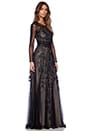 view 2 of 3 Embroidered Long Sleeve Gown in Black & Silver