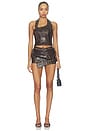 view 7 of 7 Asymmetric Leather Mini Skort in Brown