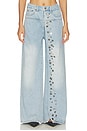 view 1 of 6 Asymmetrical Metal-Button Jean in Light Blue