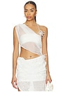 view 1 of 6 Asymmetric Beaded Chiffon Top in White