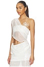 view 3 of 6 Asymmetric Beaded Chiffon Top in White