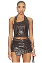 view 1 of 6 Off-shoulder Leather Crop Top in Brown