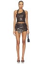 view 6 of 6 Off-shoulder Leather Crop Top in Brown