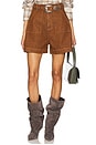 view 1 of 6 Denim Shorts With Embellishment Belt in Brown