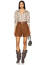 view 5 of 6 Denim Shorts With Embellishment Belt in Brown