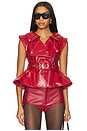 view 1 of 4 GILET CINCHED OPEN NECK LEATHER BIKER in Red