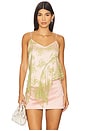 view 1 of 5 Satin And Lace Bicoloured Top in Green & Pink