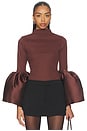 view 1 of 4 Heavy Satin Turtleneck Puff Sleeve Top in Brown