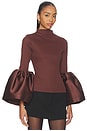 view 2 of 4 Heavy Satin Turtleneck Puff Sleeve Top in Brown