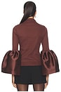 view 3 of 4 Heavy Satin Turtleneck Puff Sleeve Top in Brown