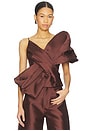 view 1 of 5 Heavy Satin Bow Top in Brown