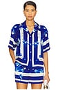 view 1 of 4 Printed Short Sleeve Button Up Top in Klein Blue