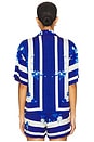 view 3 of 4 Printed Short Sleeve Button Up Top in Klein Blue