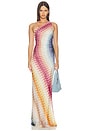 view 1 of 4 VESTIDO LONG DRESS in Multicolor Blue, Yellow & Green