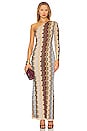 view 1 of 3 One Shoulder Maxi Dress in Multi Zig Zag Brown Base