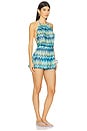 view 2 of 3 Short Jumpsuit in Blue & Green Micro Chevron