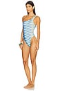 view 3 of 4 One Piece Swimsuit in Blue & Green Macro Chevron