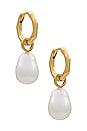 view 1 of 3 Baroque Pearl Organic Drop Mini Huggies in Gold