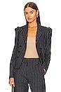 view 1 of 5 Nowl Double Breasted Pinstripe Shirt Blazer in Navy Beige Pinstripe