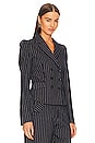 view 3 of 5 Nowl Double Breasted Pinstripe Shirt Blazer in Navy Beige Pinstripe