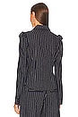 view 4 of 5 Nowl Double Breasted Pinstripe Shirt Blazer in Navy Beige Pinstripe