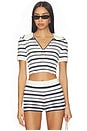 view 1 of 4 Vera Hand-crocheted Polo Top in Navy Striped